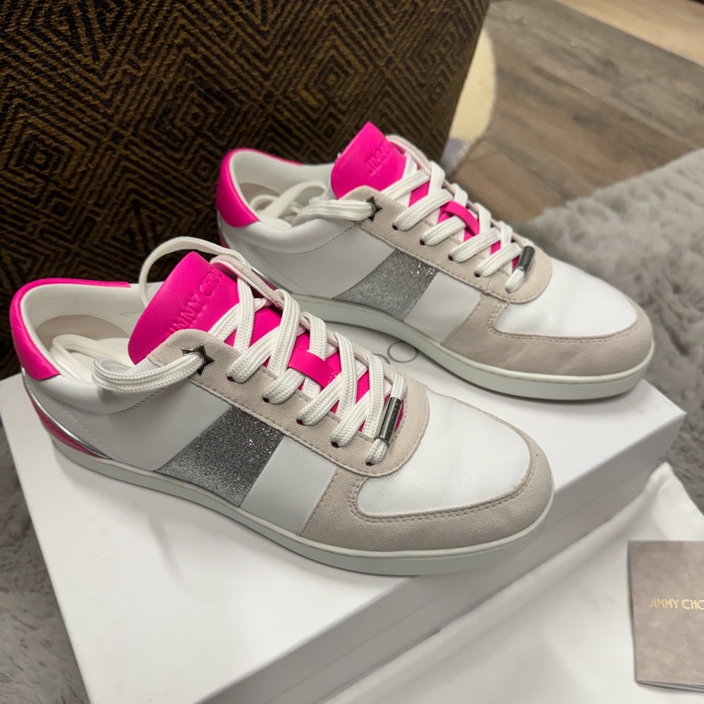 Jimmy Choo Women's White and Pink Teri Sneakers